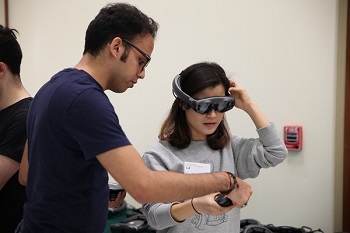 Students using Magic Leap goggles