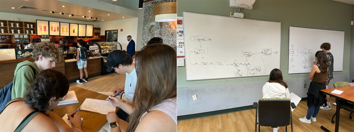 Immersing themselves in the work of industrial engineering in a creative way, the students assessed the work process of the Starbucks by Lake Osceola and put their new knowledge into practice by creating a process map.