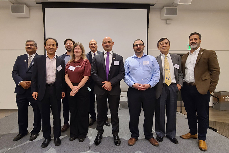 From left to right: Pratim Biswas, Qingda Yang, Matthew Land, Ella Atkins, Gary Spulak, Ryan Marzullo, Kaan Inal, Gecheng Zha, and J.C. Liscano.