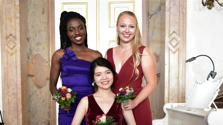 Mirabell Contest winners in 2018 with Christine Jobson, left. Photo courtesy of the Frost School of Music.