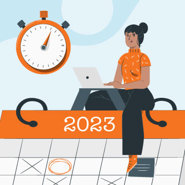 illustration of woman sitting on a 2023 calendar