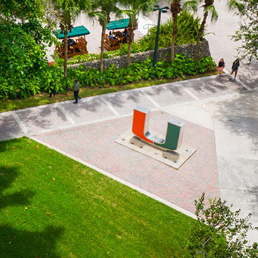 Aerial photo of Coral Gables Campus with the U statue in view. 