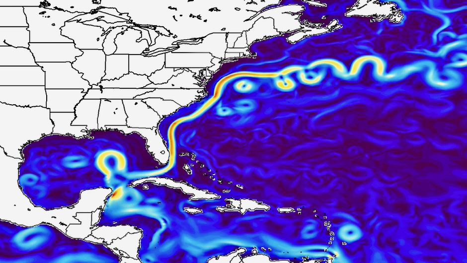 The Florida Current, which is the beginning of the Gulf Stream, is a key component of the Atlantic Meridional Overturning Circulation (AMOC), a three-dimensional system of ocean currents that act as a “conveyer belt” to distribute heat, salt, nutrients, and carbon dioxide across the world’s oceans.