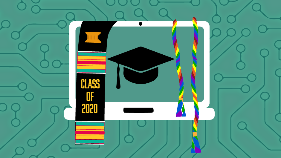 Laptop with graduation attire