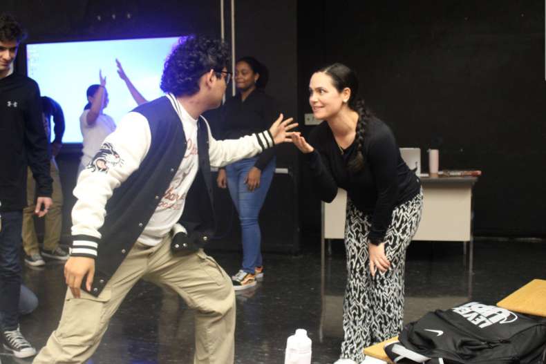 Sylvie Billings teaches an acting class at South Miami Senior High School last year.