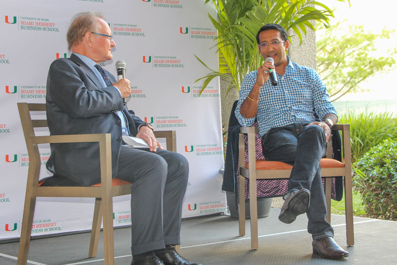 John Quelch and Sumit Singh, CEO of Chewy. Photo: Michael R. Malone/University of Miami