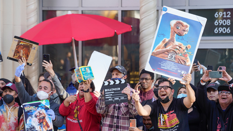 Fans call for director Steven Spielberg as he arrives at a 40th anniversary screening of his classic 1982 film "E.T. the Extra-Terrestrial" on the opening night of the TCM Classic Film Festival, Thursday, April 21, 2022, at the TCL Chinese Theatre in Los Angeles. (AP Photo/Chris Pizzello)