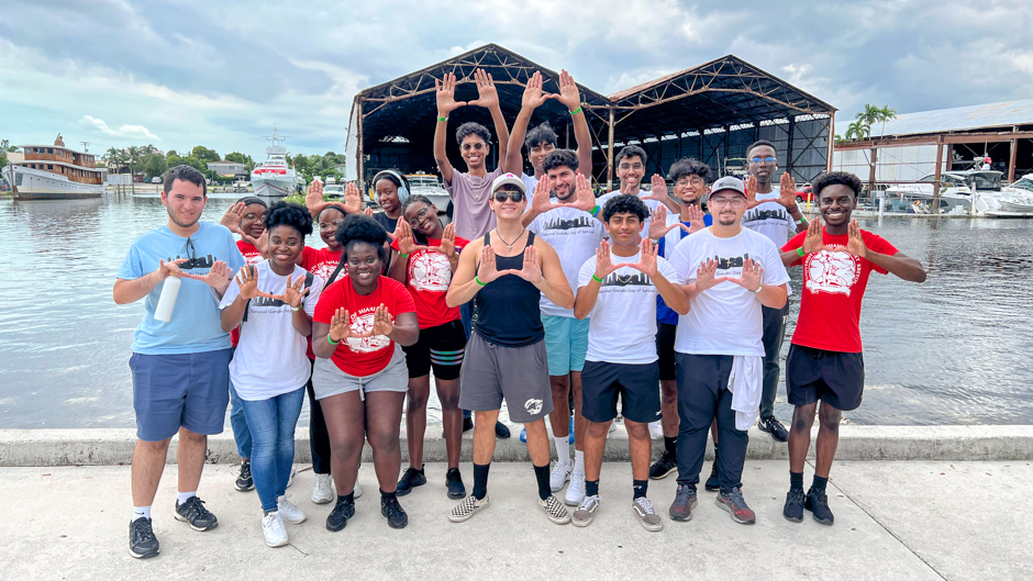 Students assigned to the Miami River Commission location participated in a trash cleanup along the waterfront.