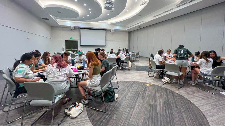 Students who remained on campus gathered to package feminine hygiene products for lower-income women and create parcels of crafts for children in Miami-Dade County hospitals.