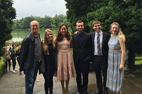 Frost School Dean Shelly Berg, left, with students in the Salzburg study abroad program.