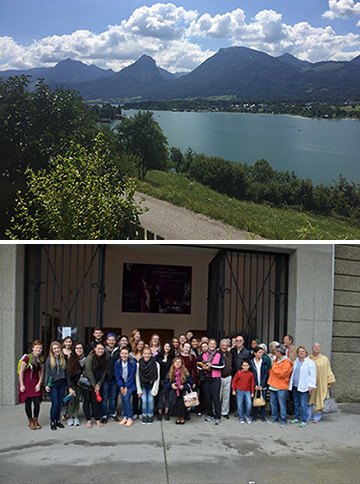 Students and donors, and view of the Salzkammergut