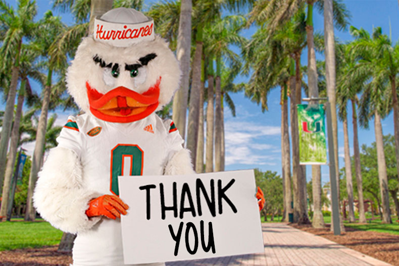 Sebastian the Ibis shows appreciation for UM employees