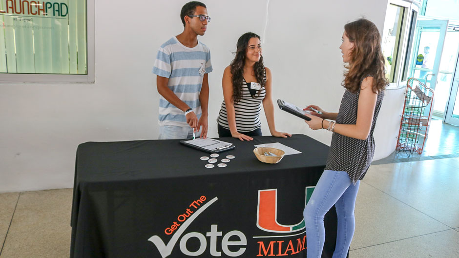 Members of Get Out The Vote register students in the University Center Breezeway
