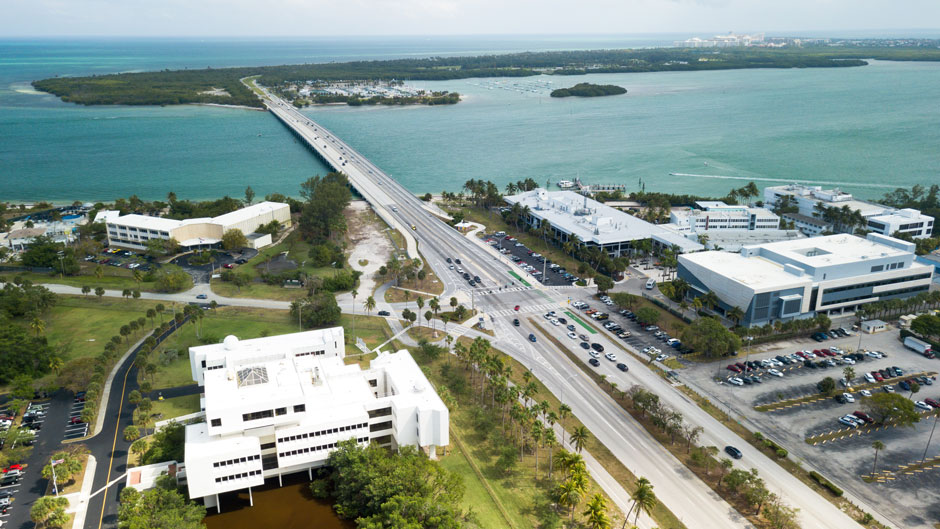 Aerial view from Virginia Key to Key Biscayne