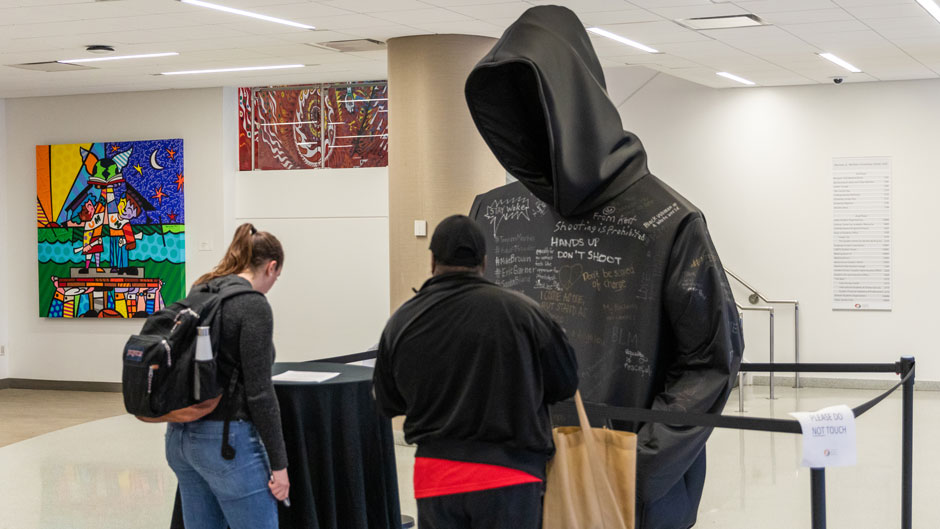 Hoodie installation in the UC Lower Lounge