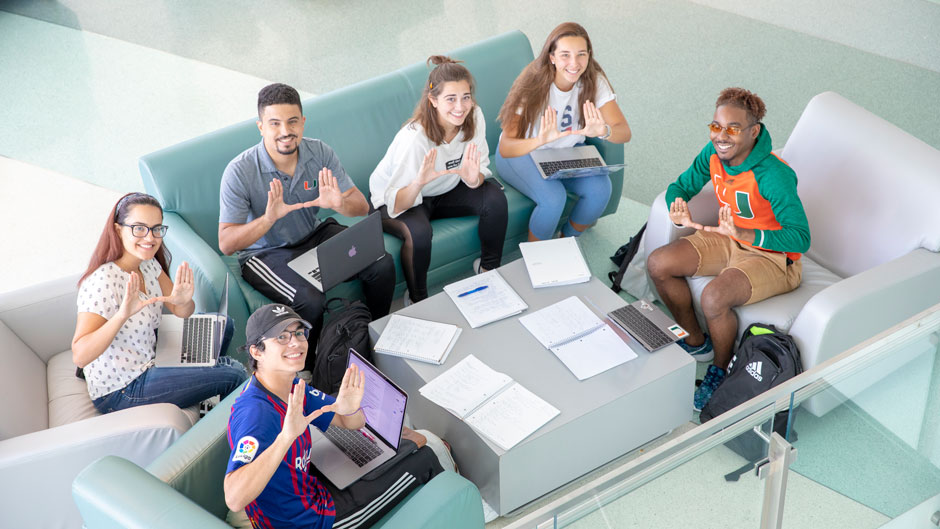 Students studying in the Shalala Student Center
