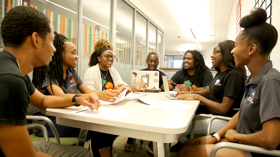 Students from the African Students Union, Caribbean Students Association and Planet Kreyol meet to begin planning for future collaborative programs and initiatives.