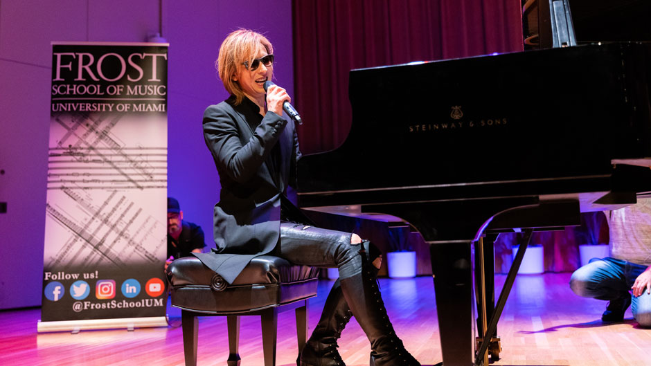 Japanese composer, pianist, and rock drummer Yoshiki conducted a masterclass at the Frost School of Music.