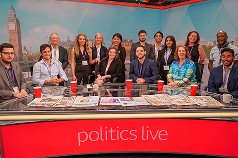 Communication students on the BBC set of Politics Live!