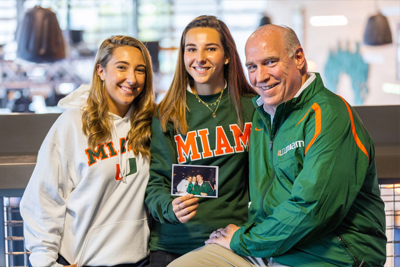 Kristina, Jenny and Ed Hudak. Photo by Evan Garcia/University of Miami