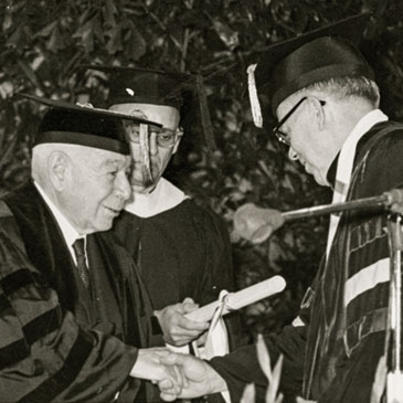 Jay F. W. Pearson, President of the University of Miami and Robert Frost, American poet, at commencement
