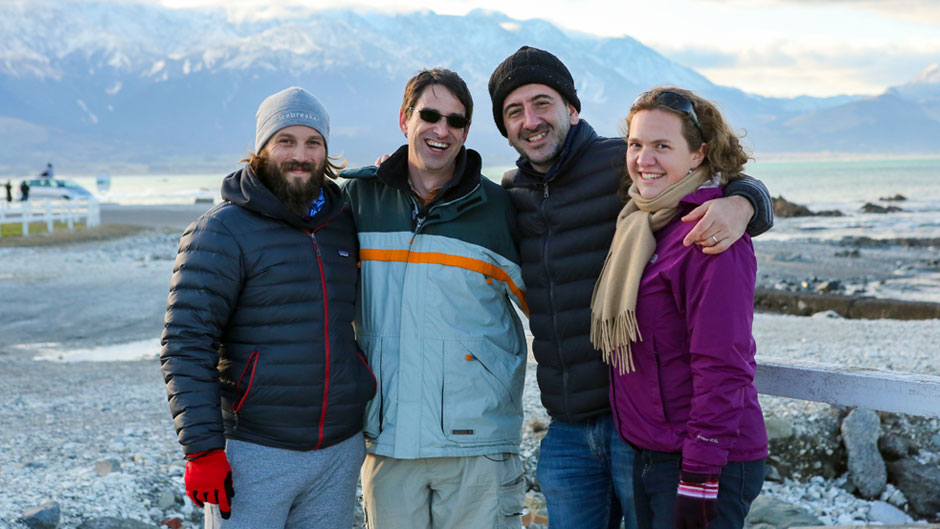 Dr. Michael Lucek, second from left—the instructor for the module on “Eco-Toursim”—wraps up production in Christchurch, New Zealand.