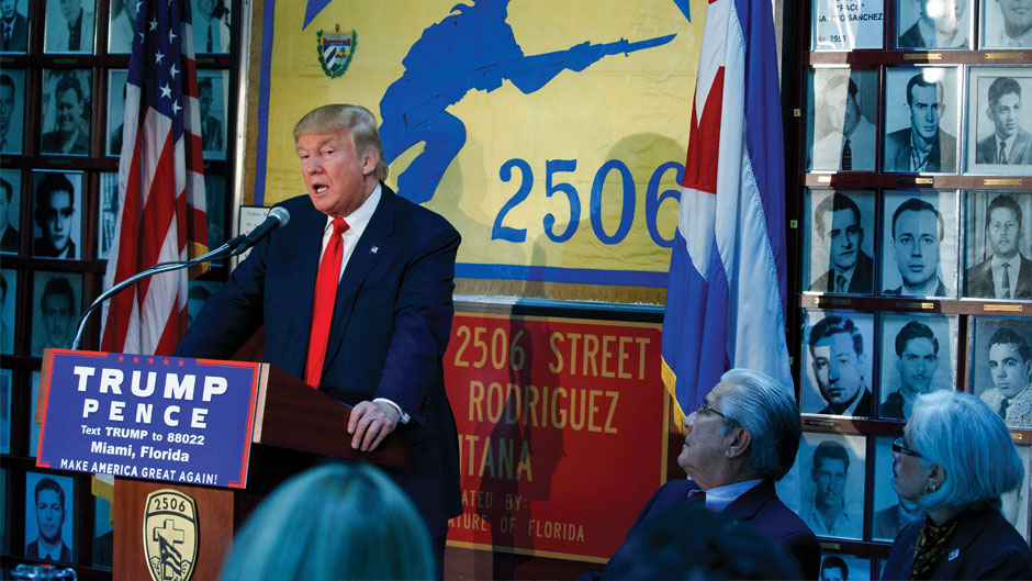 Donald Trump speaks to the Bay of Pigs Veterans Association, Tuesday, Oct. 25, 2016, in Miami. (AP Photo/ Evan Vucci)