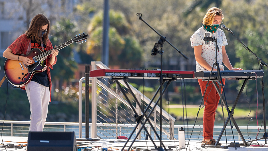 Patio Jams performance on the Lakeside Patio Stage, Thursday, Jan. 28., 2021. Photo: Jenny Hudak/University of Miami