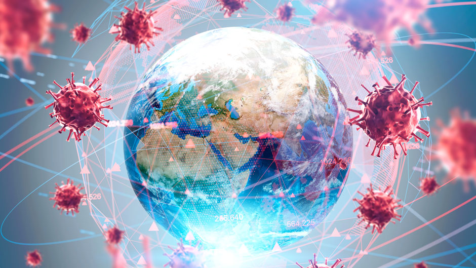 Coronavirus graphic with globe illustration