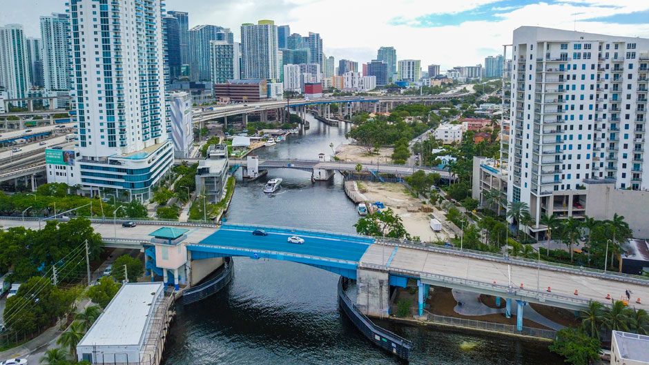A view of the Miami skyline and Miami River