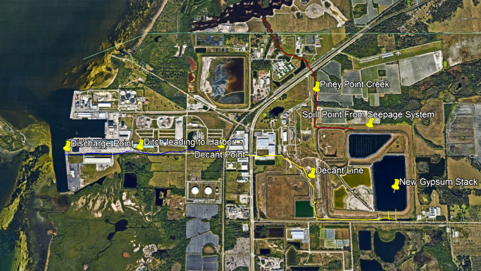 An aerial view of the Piney Point reservoir site. Photo: Florida Department of Environmental Protection