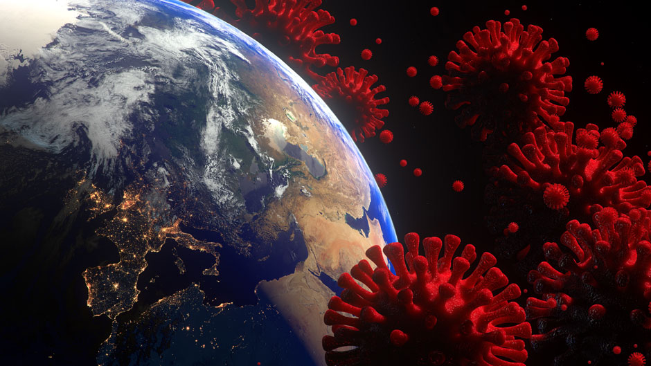 Stock image showing coronavirus and the world