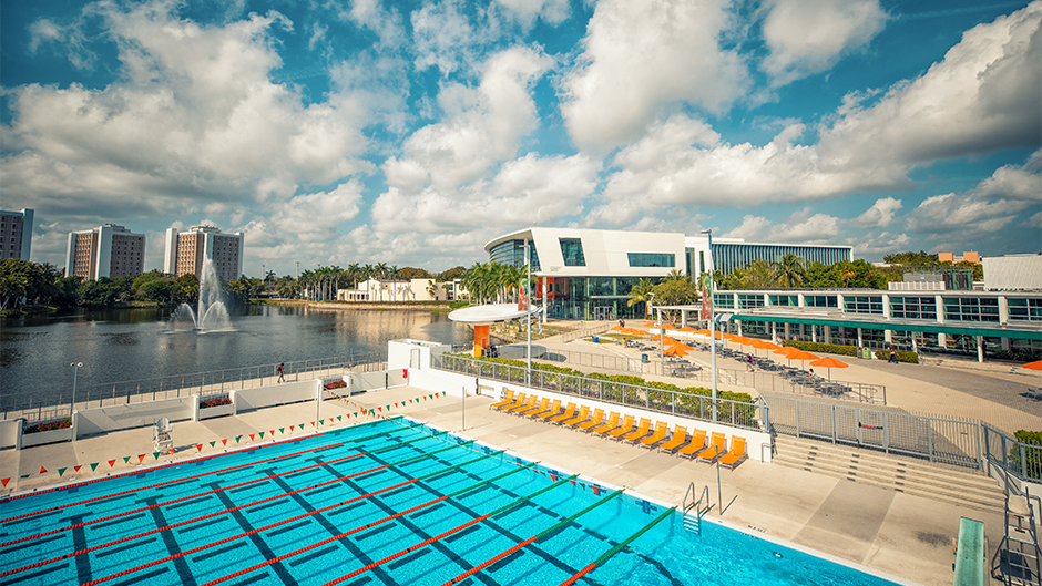 A view of the University Center Pool and the Student Center Complex. Photo: Mike Montero/University of Miami 