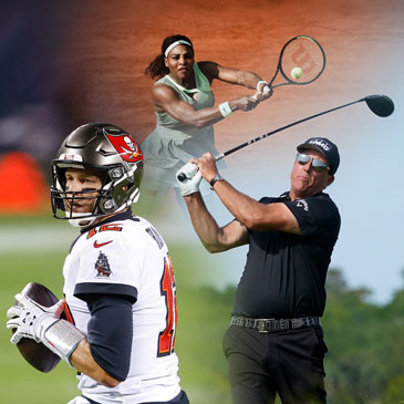 Pro athletes Tom Brady, Serena Williams, and Phil Mickelson. Photos: The Associated Press