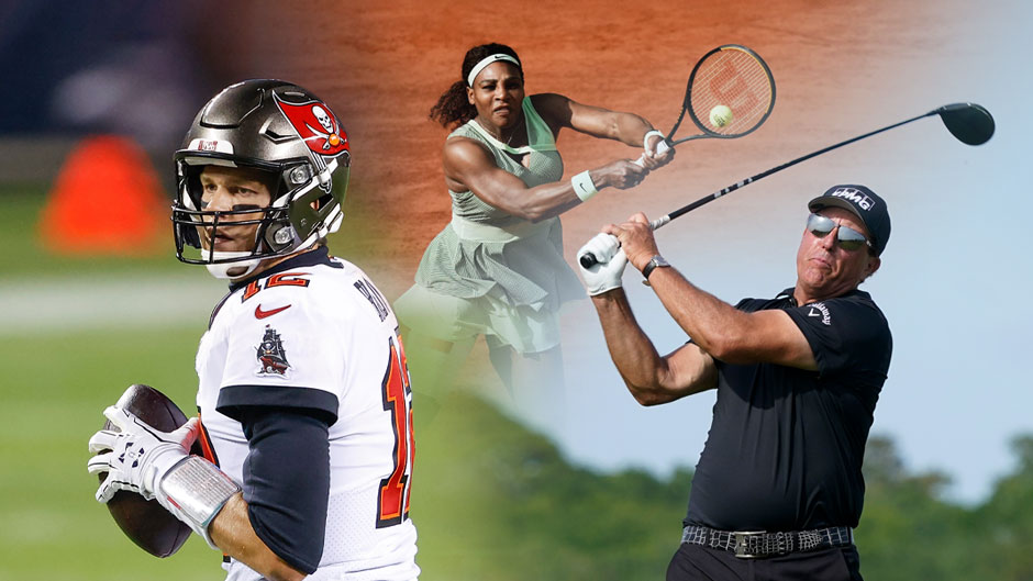 Pro athletes Tom Brady, Serena Williams, and Phil Mickelson. Photos: The Associated Press