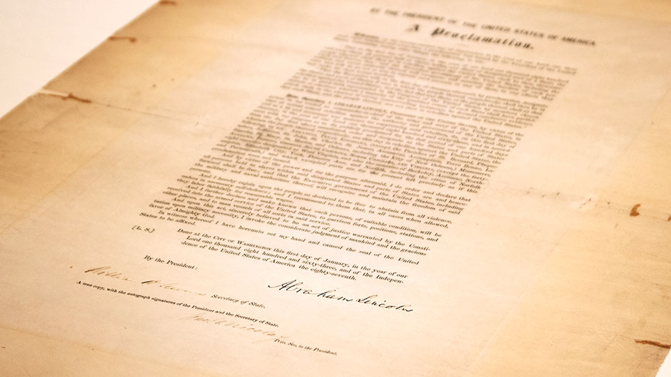 This updated handout photo provided by the Abraham Lincoln Presidential Library and Museum on Tuesday, June 8, 2021 shows a signed copy of Emancipation Proclamation.