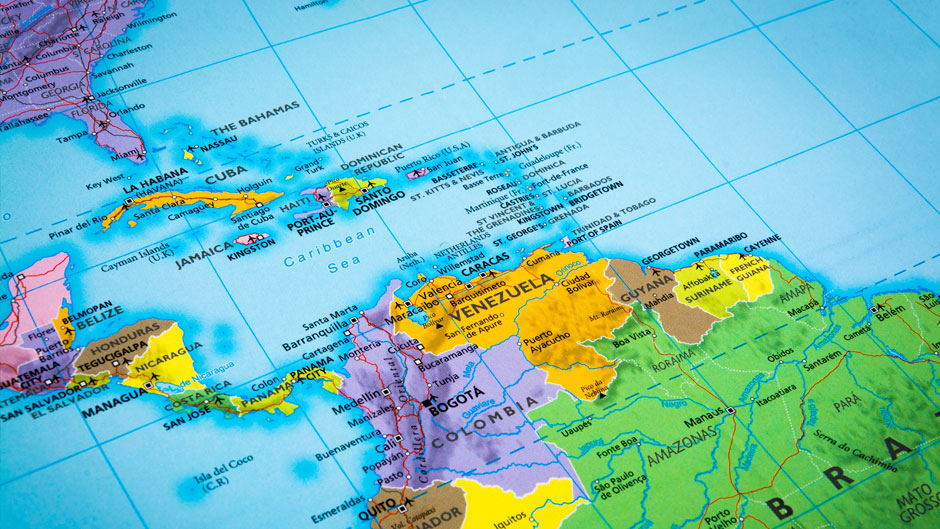Map of Central America. Detail from THE POLITICAL MAP OF THE WORLD.