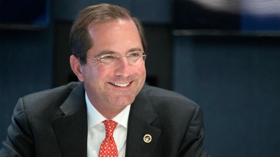 In this Wednesday, Sept. 12, 2018, photo Health & Human Services Secretary Alex Azar smiles during an interview with The Associated Press in New York. (AP Photo/Mary Altaffer)