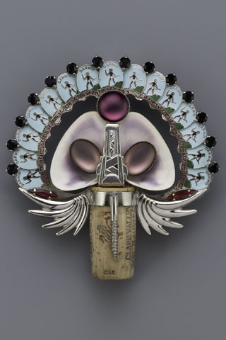Pierre Cavalan (France, b. 1954) Brooch, ca. 1995 Corkscrew, shells, charms, and other found objects Collection of Myrna B. Palley  © Pierre Cavalan
