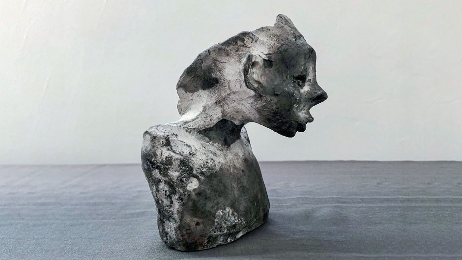 Donkey Eyes, 2020, Ceramic and Saggar, 9.84”x7.08”x4.33” Sculpted by Sepideh Kalani