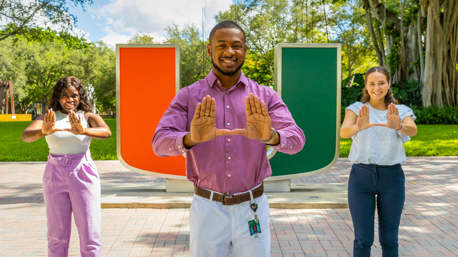 The UPROAR student government administration: Ajiri Uzere, Landon Coles, and Grace Tenke. Photo: TJ Lievonen/University of Miami