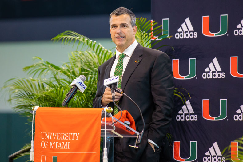 Mario Cristobal at introductory press conference. Photo: Mike Montero/University of Miami