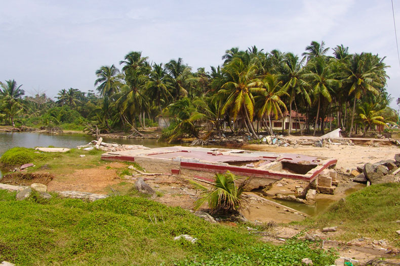 This photo, taken in Sri Lanka seven months after the 2004 Indian Ocean tsunami, shows the foundation of a house that was washed away by the wave. Photo courtesy Suresh Atapattu 