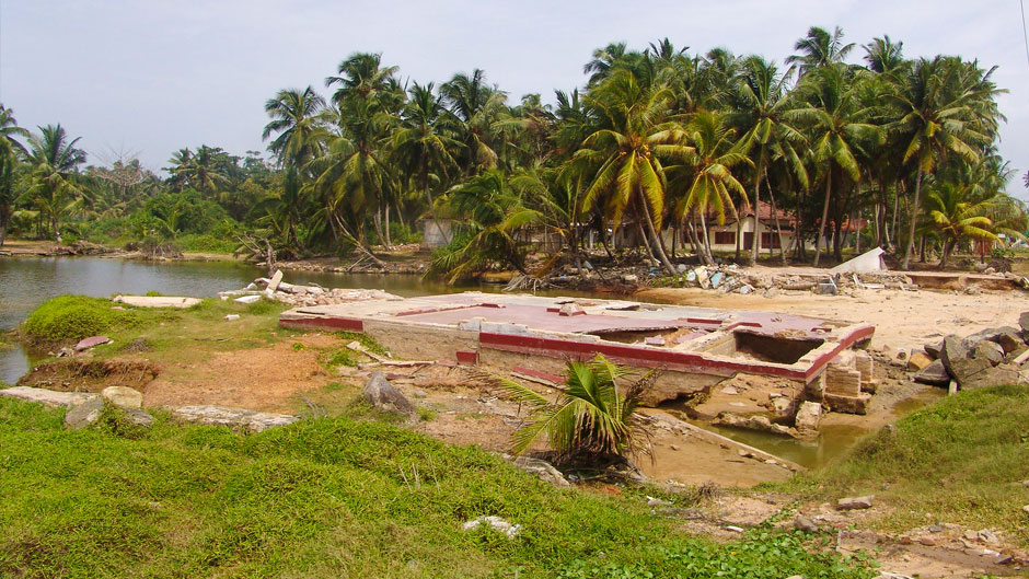 This photo, taken in Sri Lanka seven months after the 2004 Indian Ocean tsunami, shows the foundation of a house that was washed away by the wave. Photo courtesy Suresh Atapattu