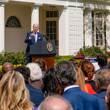 President Joe Biden speaks in the Rose Garden of the White House in Washington, Monday, April 11, 2022, to announces new action by the Biden Administration to fight gun crime. (AP Photo/Carolyn Kaster)