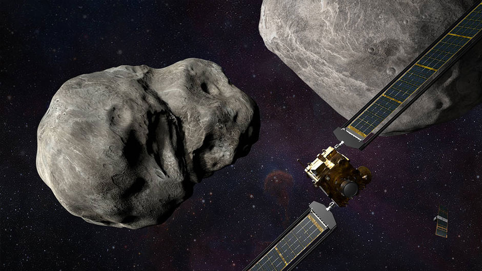 The Double Asteroid Redirection Test (DART) will help determine if intentionally crashing a spacecraft into an asteroid is an effective way to change its course. Illustration: NASA/Johns Hopkins, APL/Steve Gribben