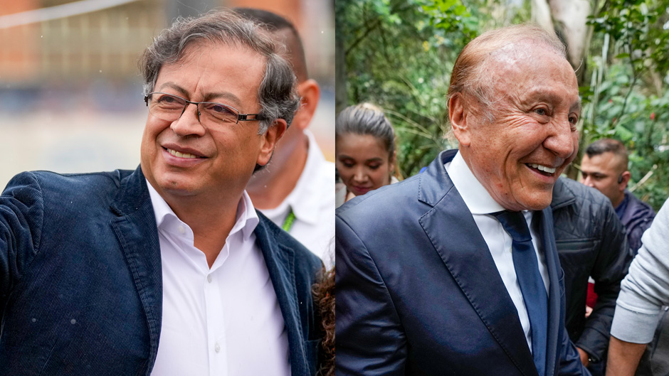 Gustavo Petro, left, presidential candidate with the Historical Pact coalition, and Rodolfo Hernandez, presidential candidate with the League of Anti-Corruption Leaders. Photo: The Associated Press