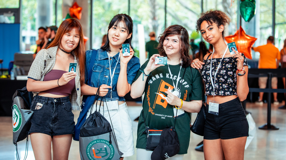 New students pick up their 'Cane Card IDs at check-in on Tuesday, August 16. Photo: Mike Montero/University of Miami