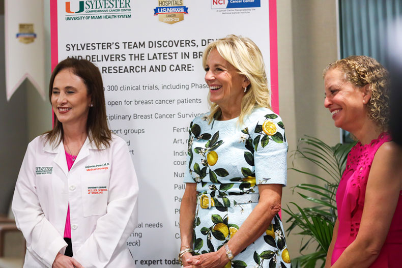 First Lady Dr. Jill Biden traveled to Sylvester Comprehensive Cancer Center on Saturday to support the fight against breast cancer. 