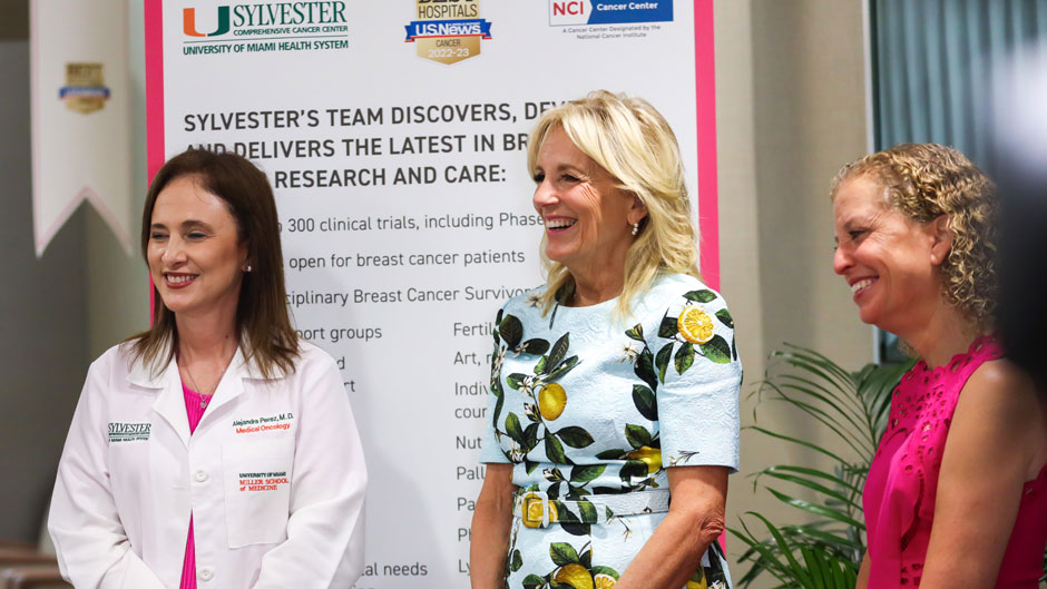 First Lady Dr. Jill Biden traveled to Sylvester Comprehensive Cancer Center on Saturday to support the fight against breast cancer. 
